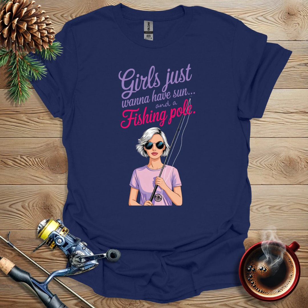 Printify T-Shirt Navy / S Girls Just Wanna Have Sun and a Fishing Pole T-Shirt