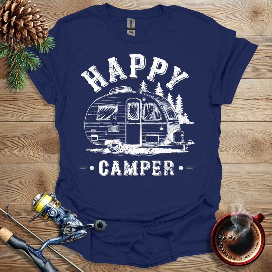 Printify T-Shirt Navy / S Happy Camper_B&W T-Shirt