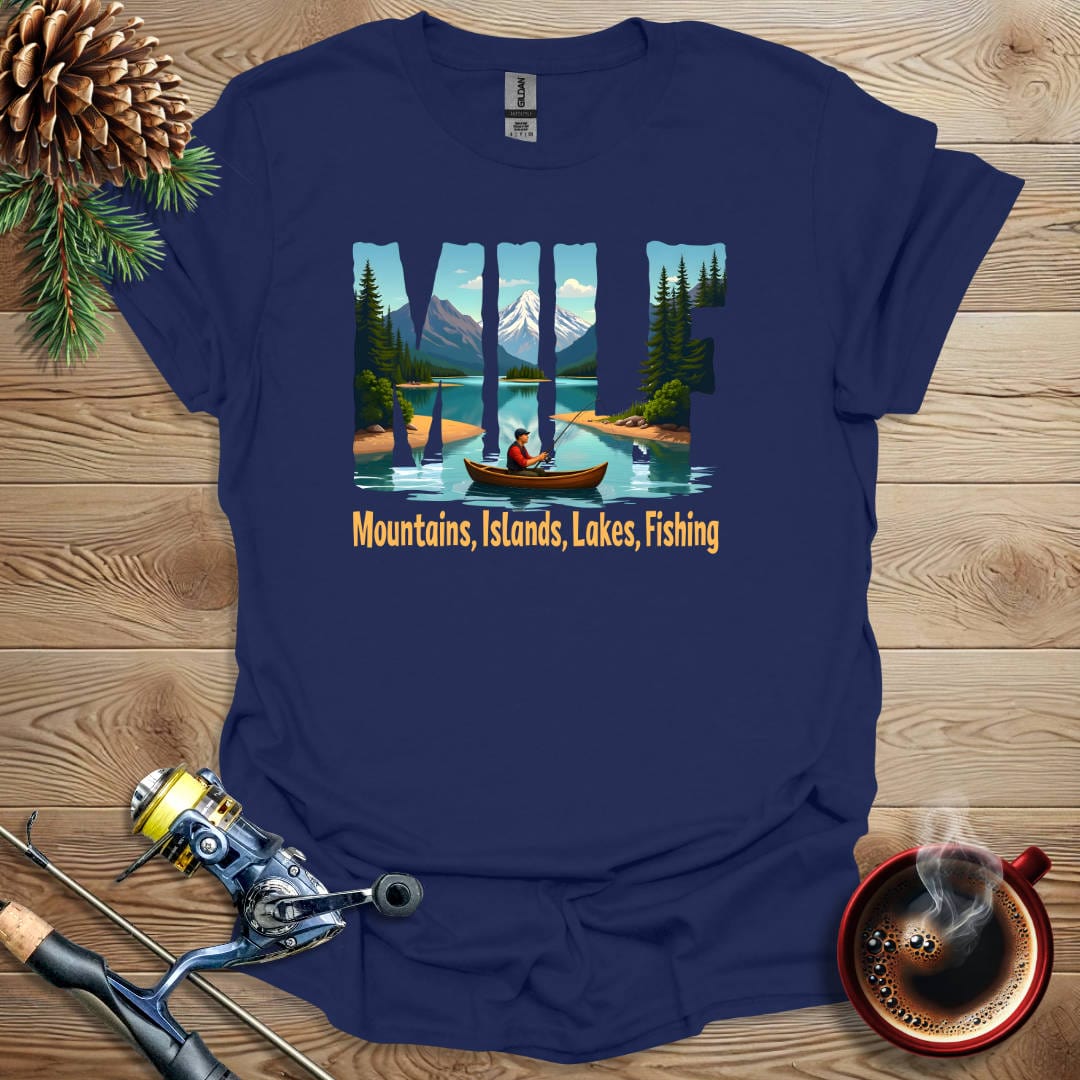 Printify T-Shirt Navy / S Mountains, Islands, Lakes, Fishing T-Shirt
