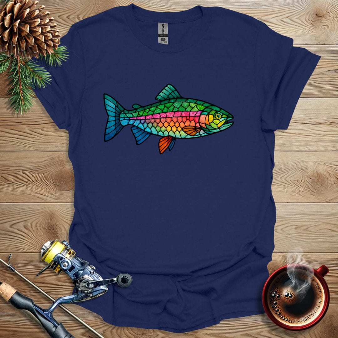 Printify T-Shirt Navy / S Rainbow Trout - Stained Glass T-Shirt