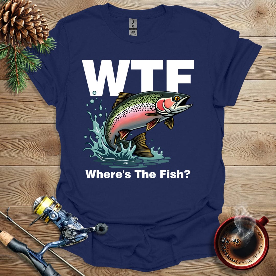 Printify T-Shirt Navy / S WTF - Where's The Fish? T-Shirt