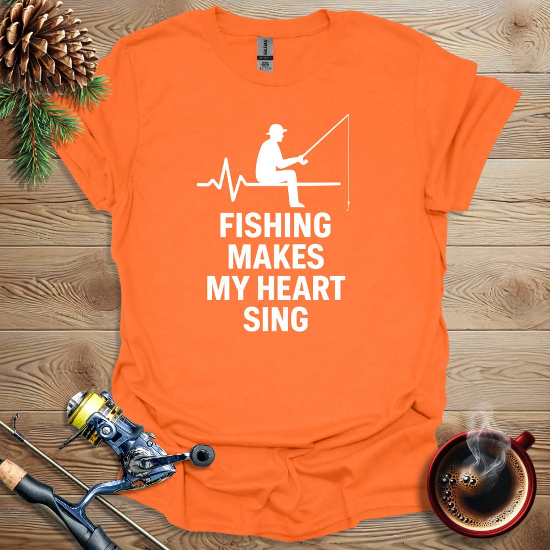 Printify T-Shirt Orange / S Fishing Makes My Heart Sing T-Shirt