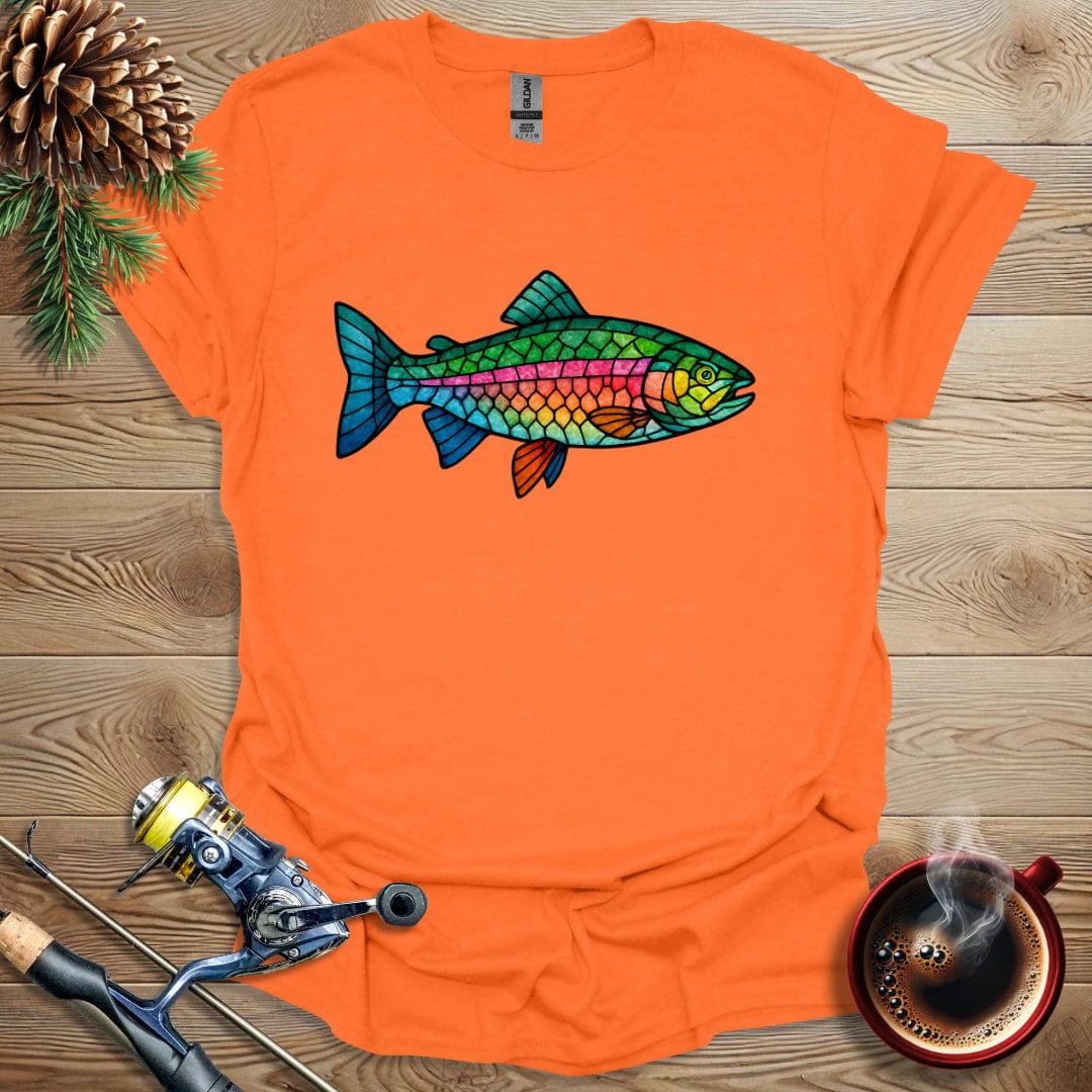 Printify T-Shirt Orange / S Rainbow Trout - Stained Glass T-Shirt