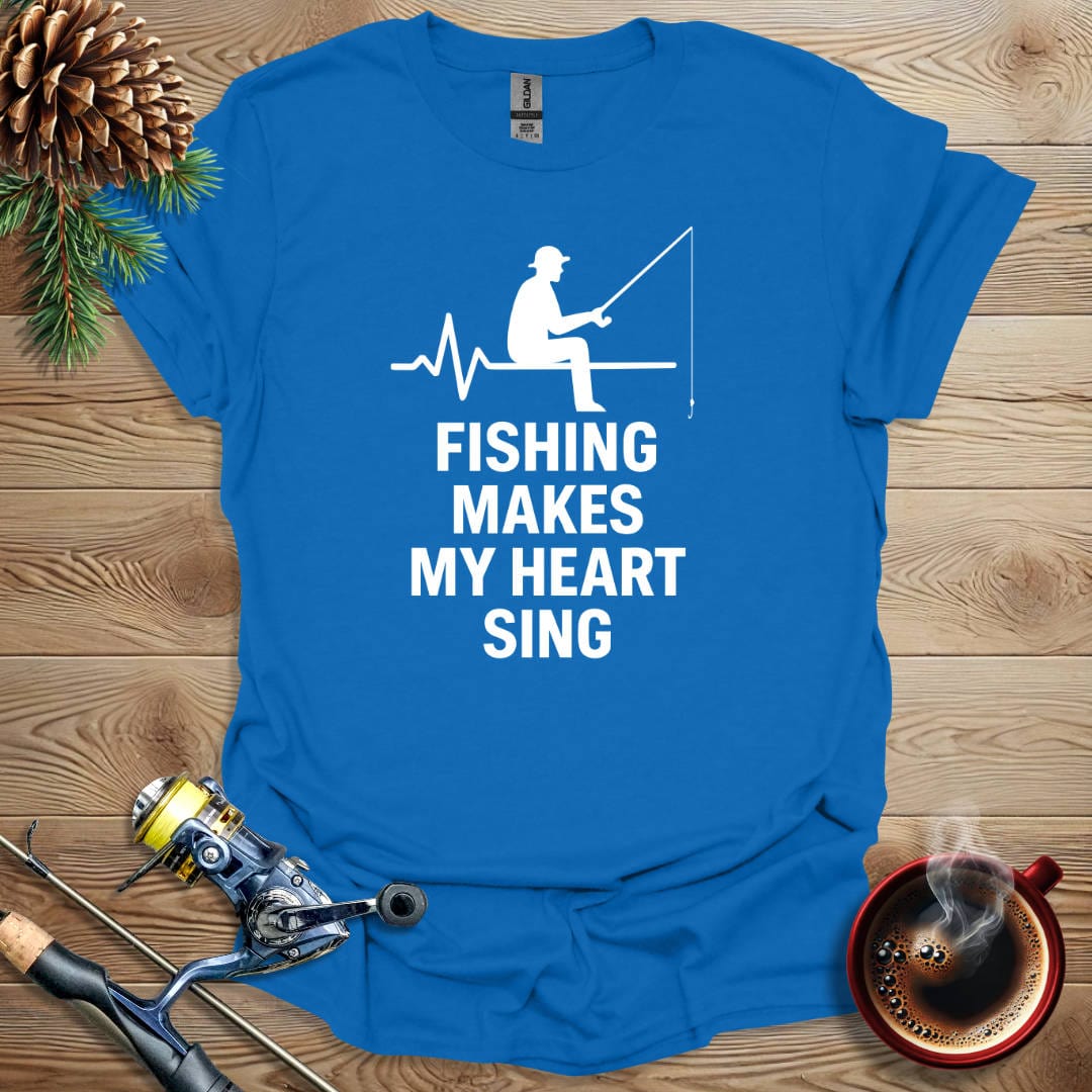 Printify T-Shirt Royal / S Fishing Makes My Heart Sing T-Shirt