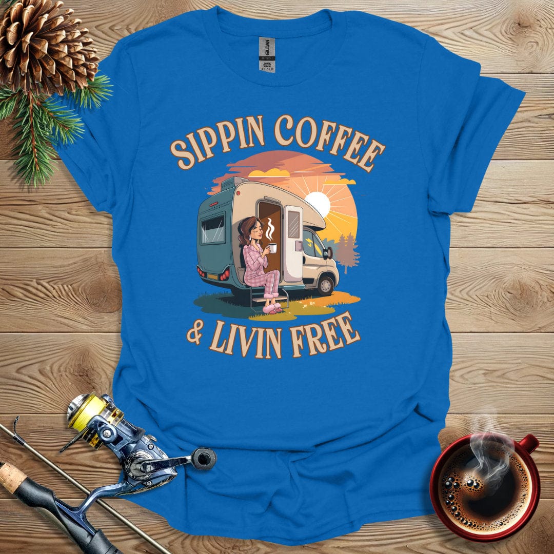 Printify T-Shirt Royal / S Sippin Coffee & Livin Free T-Shirt