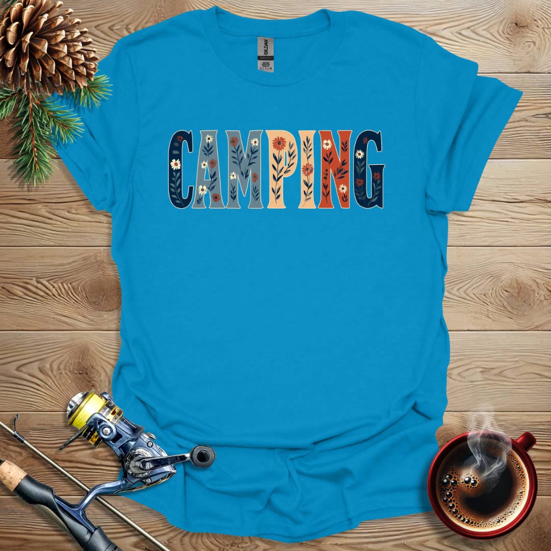 Printify T-Shirt Sapphire / S Camping - Flower Text T-Shirt