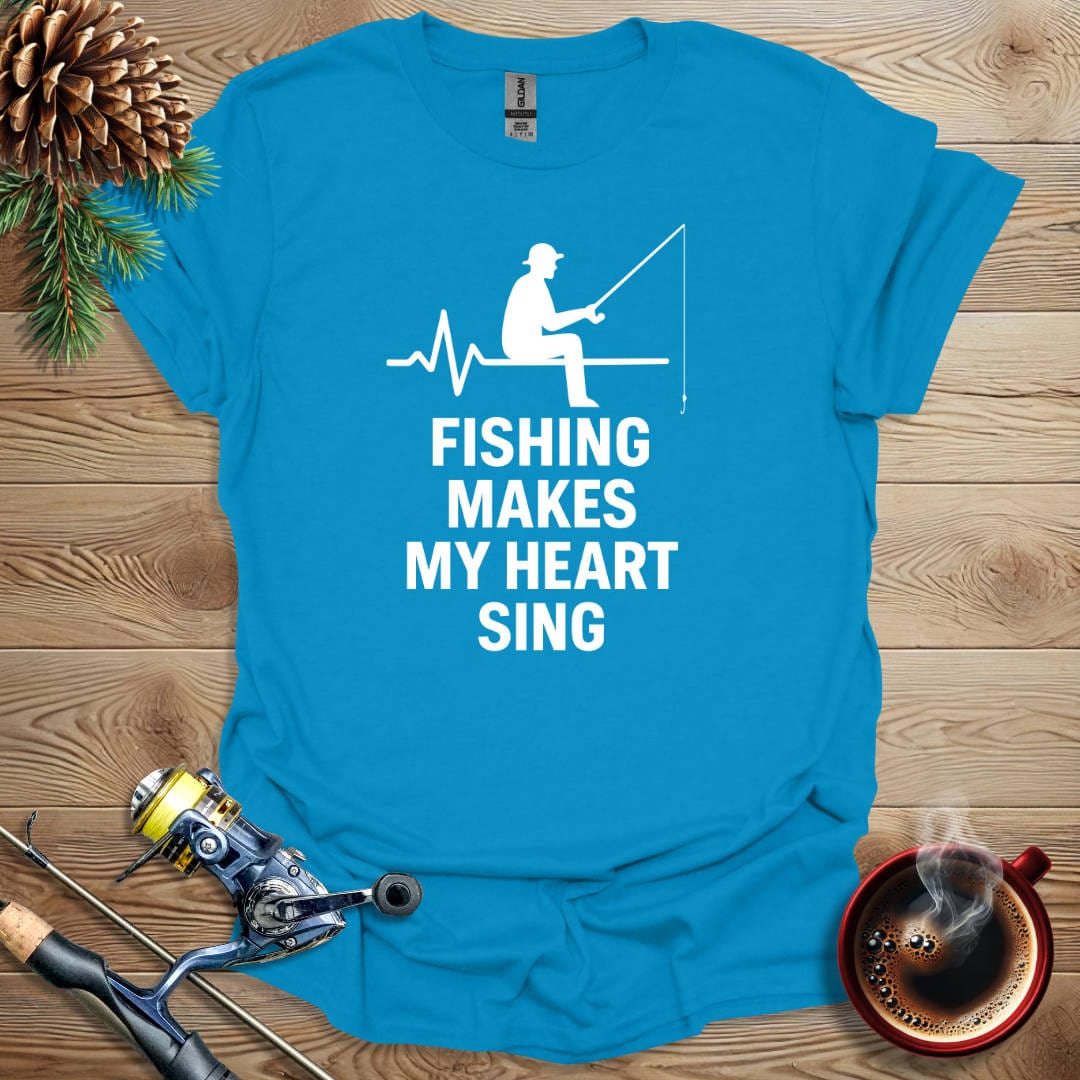 Printify T-Shirt Sapphire / S Fishing Makes My Heart Sing T-Shirt