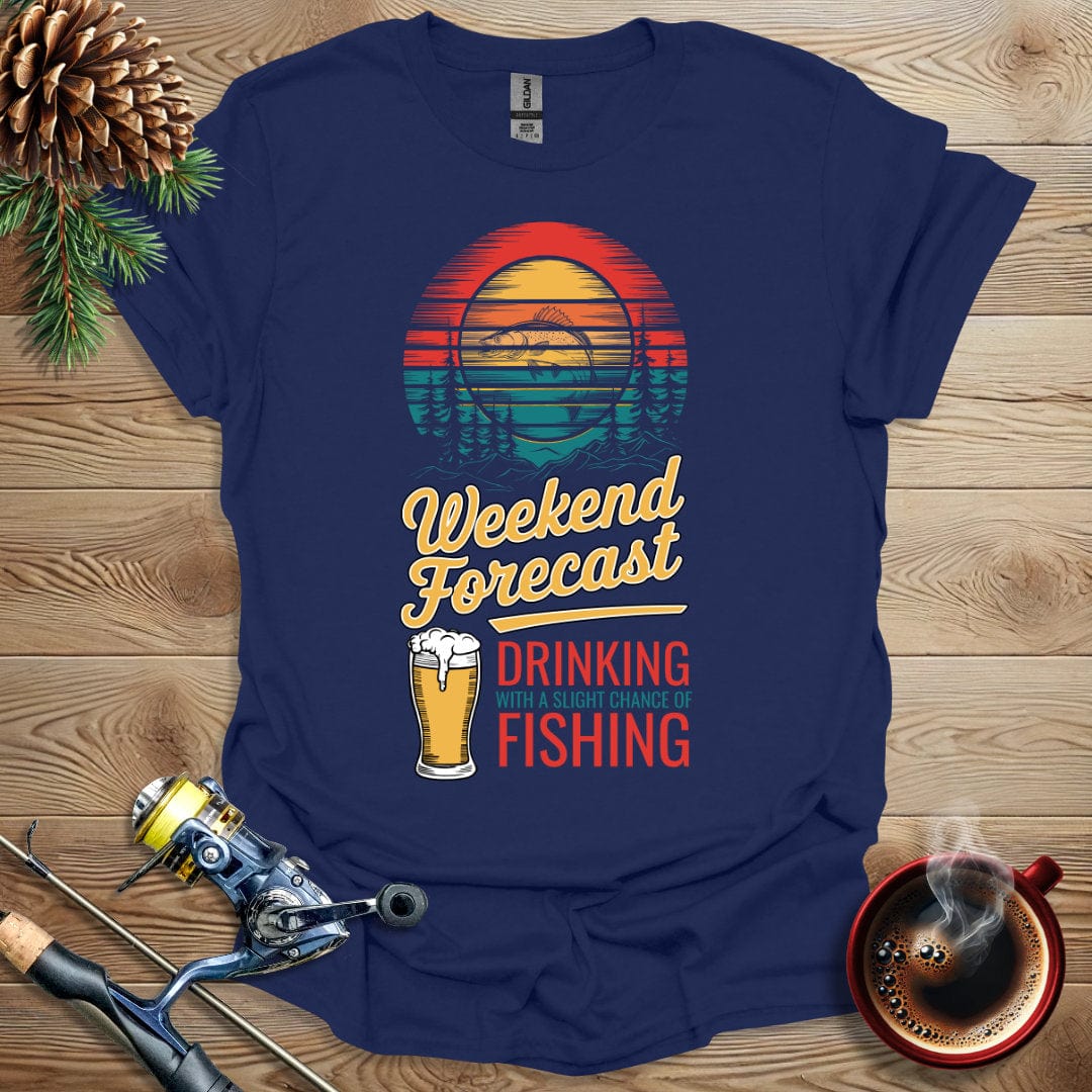 Printify T-Shirt Weekend Forecast Drinking with a Slight Chance of Fishing T-Shirt