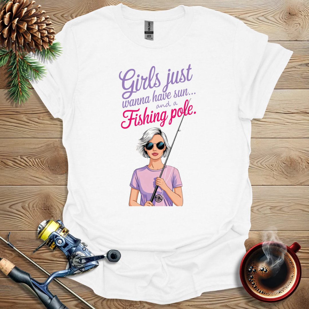 Printify T-Shirt White / S Girls Just Wanna Have Sun and a Fishing Pole T-Shirt