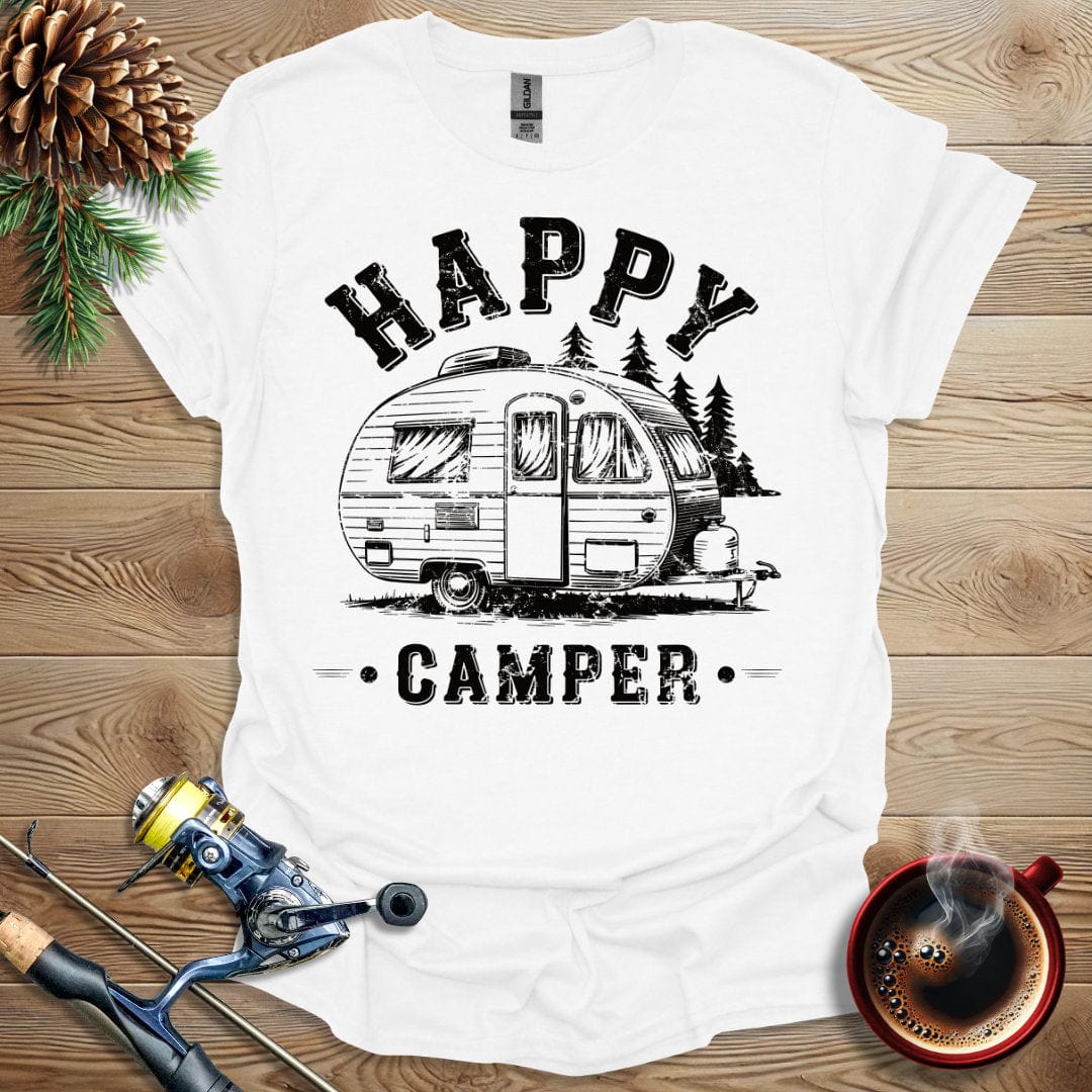 Printify T-Shirt White / S Happy Camper_B&W T-Shirt