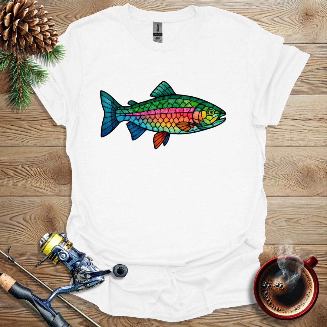 Printify T-Shirt White / S Rainbow Trout - Stained Glass T-Shirt