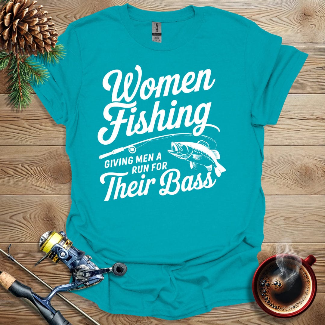 Printify T-Shirt Women Fishing - Giving Men a Run for Their Bass T-Shirt