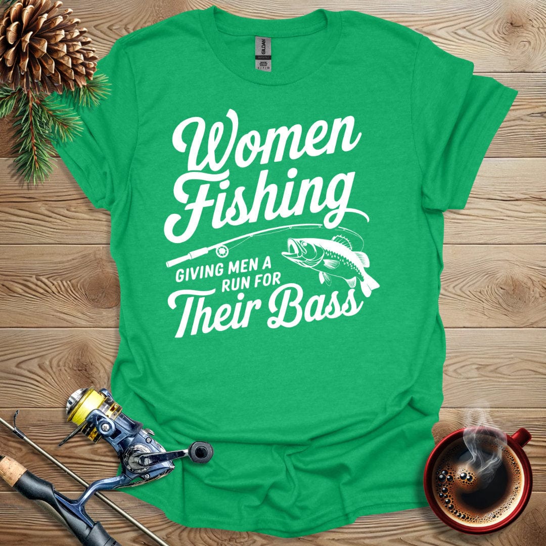 Printify T-Shirt Women Fishing - Giving Men a Run for Their Bass T-Shirt