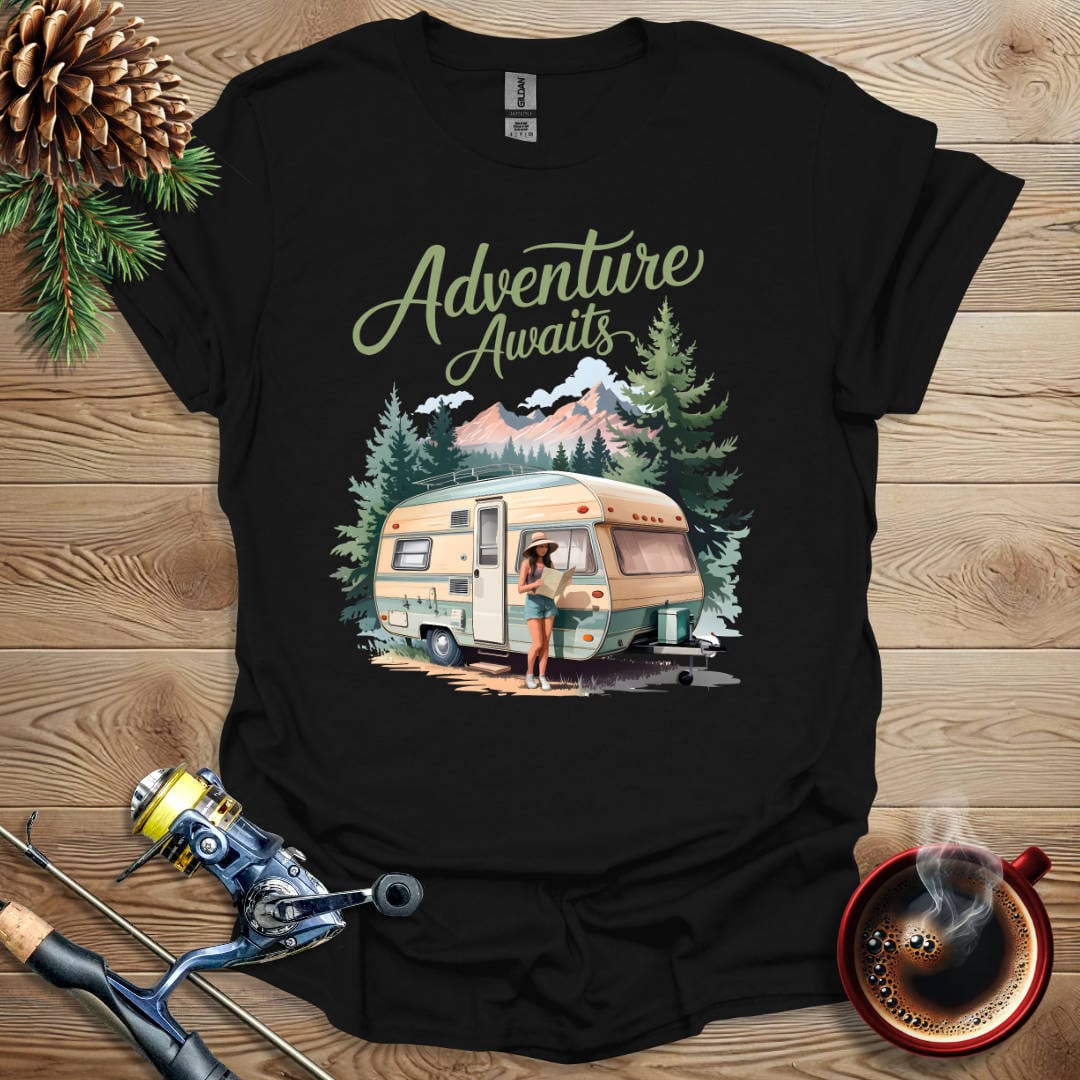 Printify T-Shirt Black / S Adventure Awaits T-Shirt