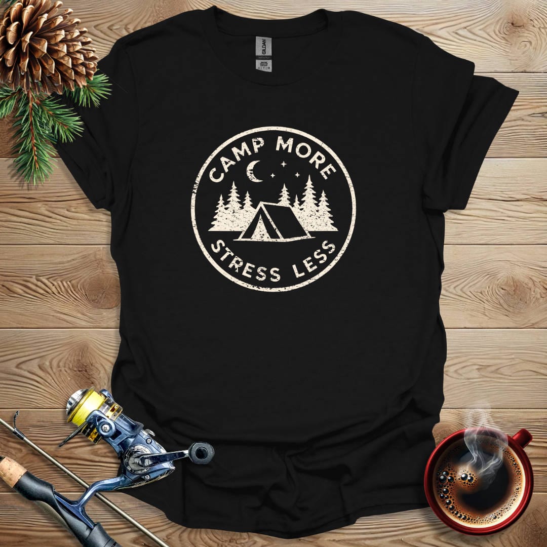 Printify T-Shirt Black / S Camp More Stress Less T-Shirt