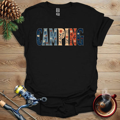 Printify T-Shirt Black / S Camping - Flower Text T-Shirt