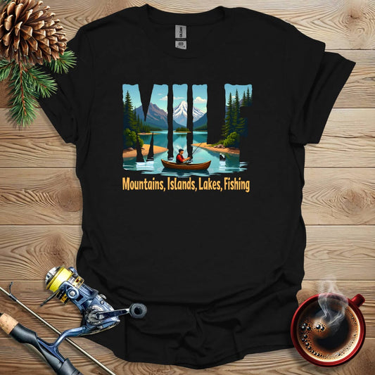 Printify T-Shirt Black / S Mountains, Islands, Lakes, Fishing T-Shirt