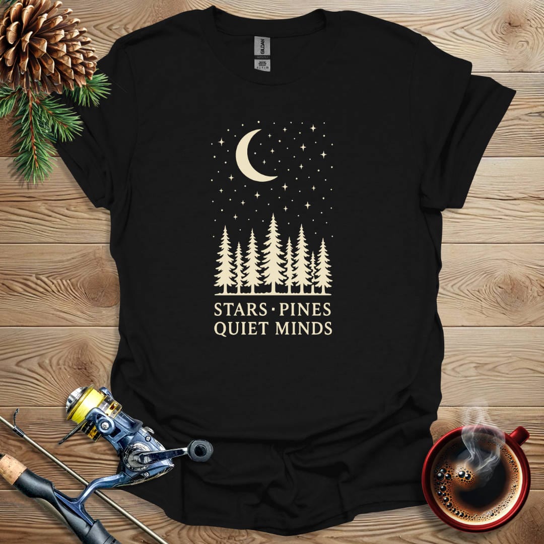 Printify T-Shirt Black / S Stars Pines Quiet Minds T-Shirt