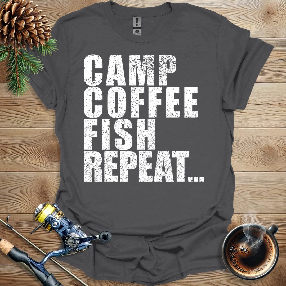 Printify T-Shirt Camp Coffee Fish Repeat T-Shirt