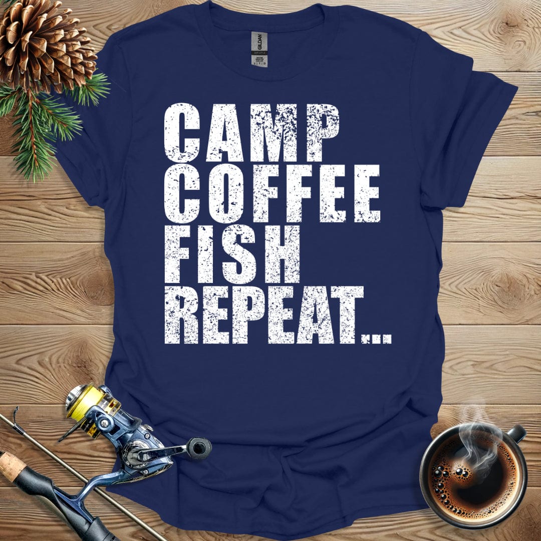 Printify T-Shirt Camp Coffee Fish Repeat T-Shirt