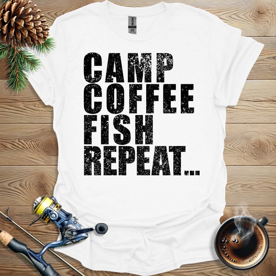 Printify T-Shirt Camp Coffee Fish Repeat T-Shirt