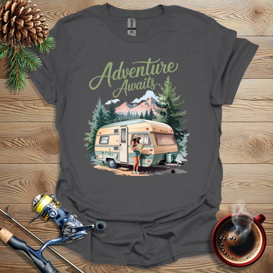 Printify T-Shirt Charcoal / S Adventure Awaits T-Shirt