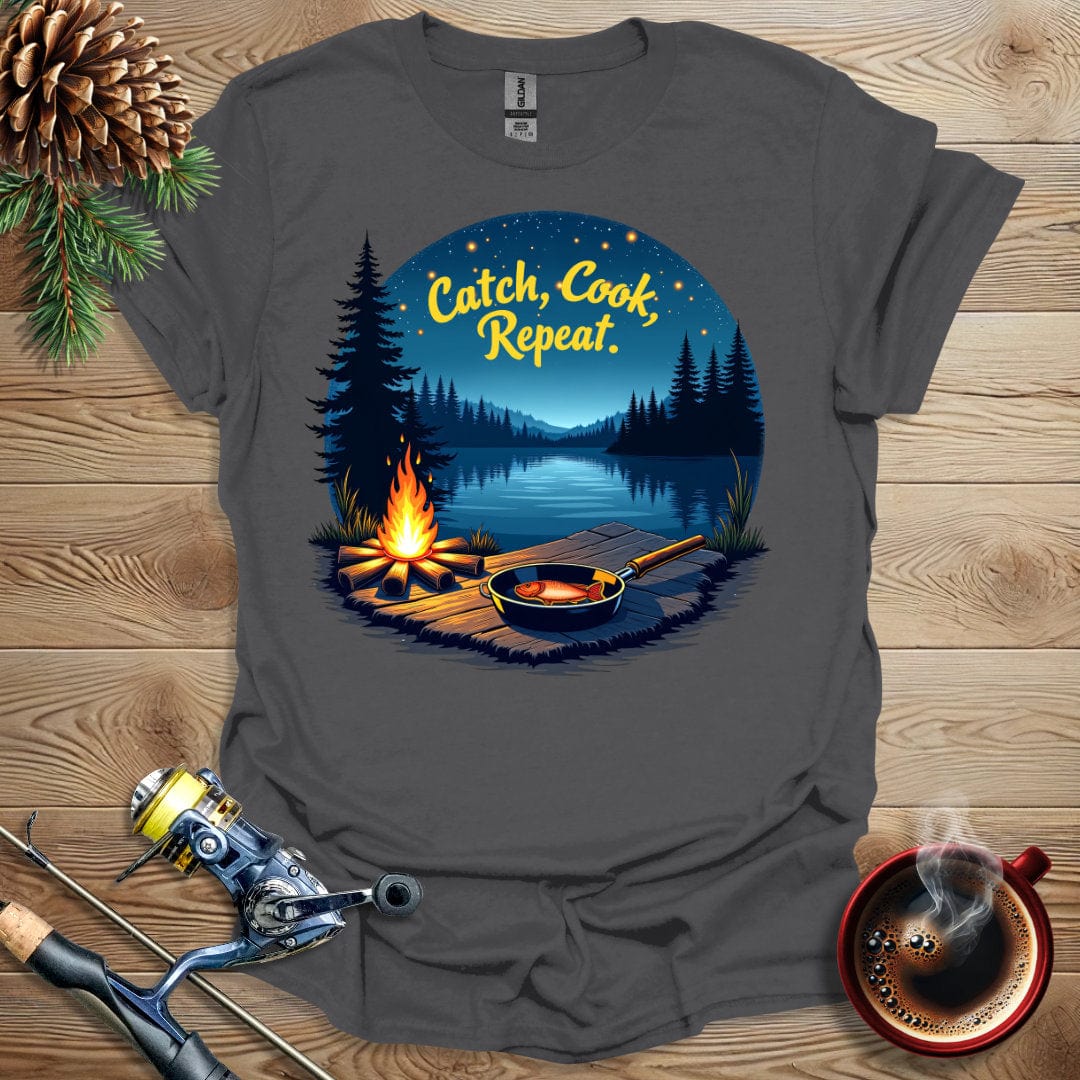 Printify T-Shirt Charcoal / S Catch Cook Repeat T-Shirt