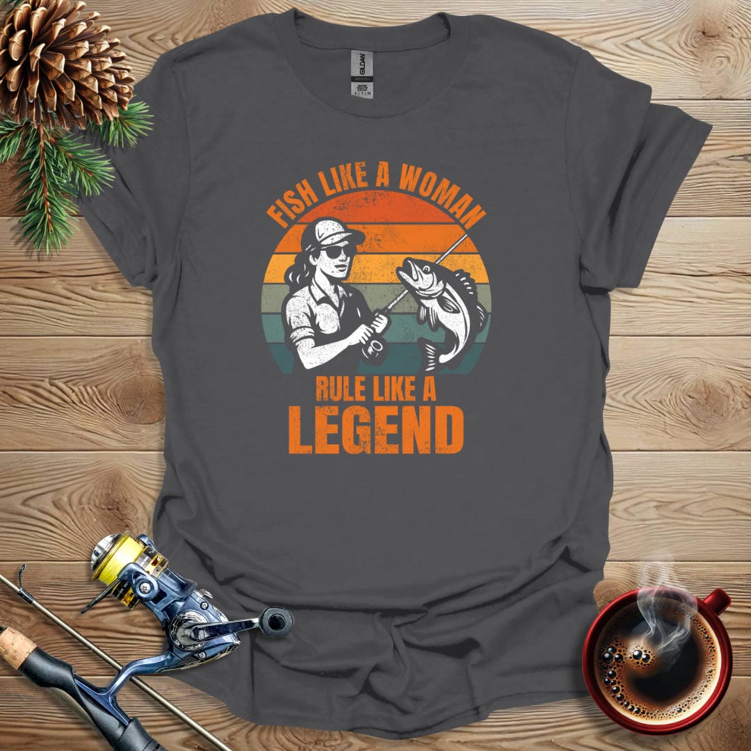 Printify T-Shirt Charcoal / S Fish Like A Woman - Rule Like A Legend T-Shirt
