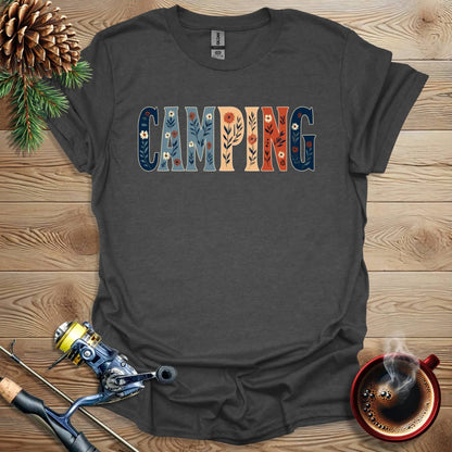 Printify T-Shirt Dark Heather / S Camping - Flower Text T-Shirt