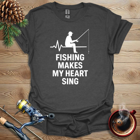Printify T-Shirt Dark Heather / S Fishing Makes My Heart Sing T-Shirt
