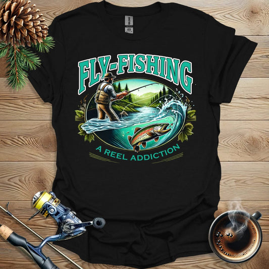 Printify T-Shirt Fly Fishing - A Reel Addiction T-Shirt