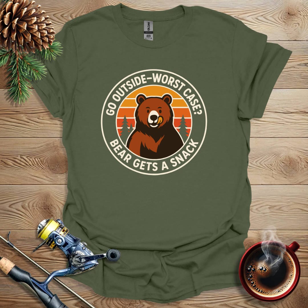 Printify T-Shirt Go Outside - Worst Case Bear Gets A Snack T-Shirt