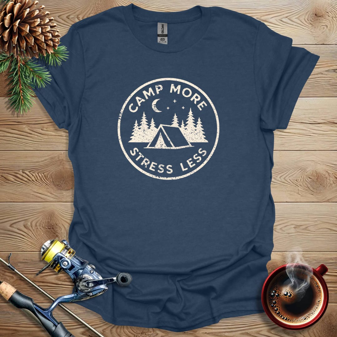 Printify T-Shirt Heather Navy / S Camp More Stress Less T-Shirt