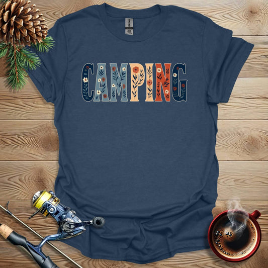 Printify T-Shirt Heather Navy / S Camping - Flower Text T-Shirt