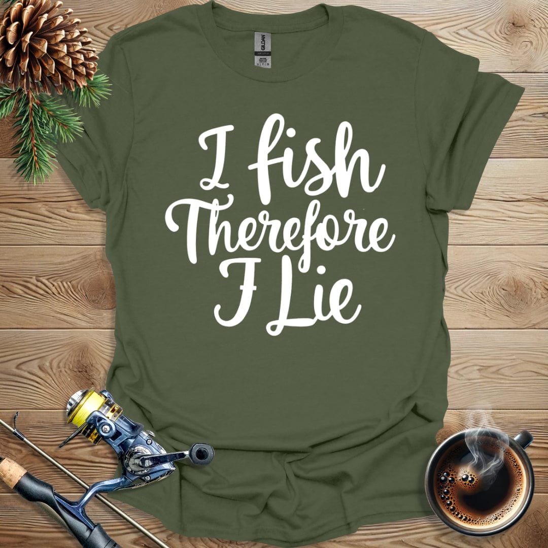 Printify T-Shirt I Fish Therefore I Lie B&W T-Shirt