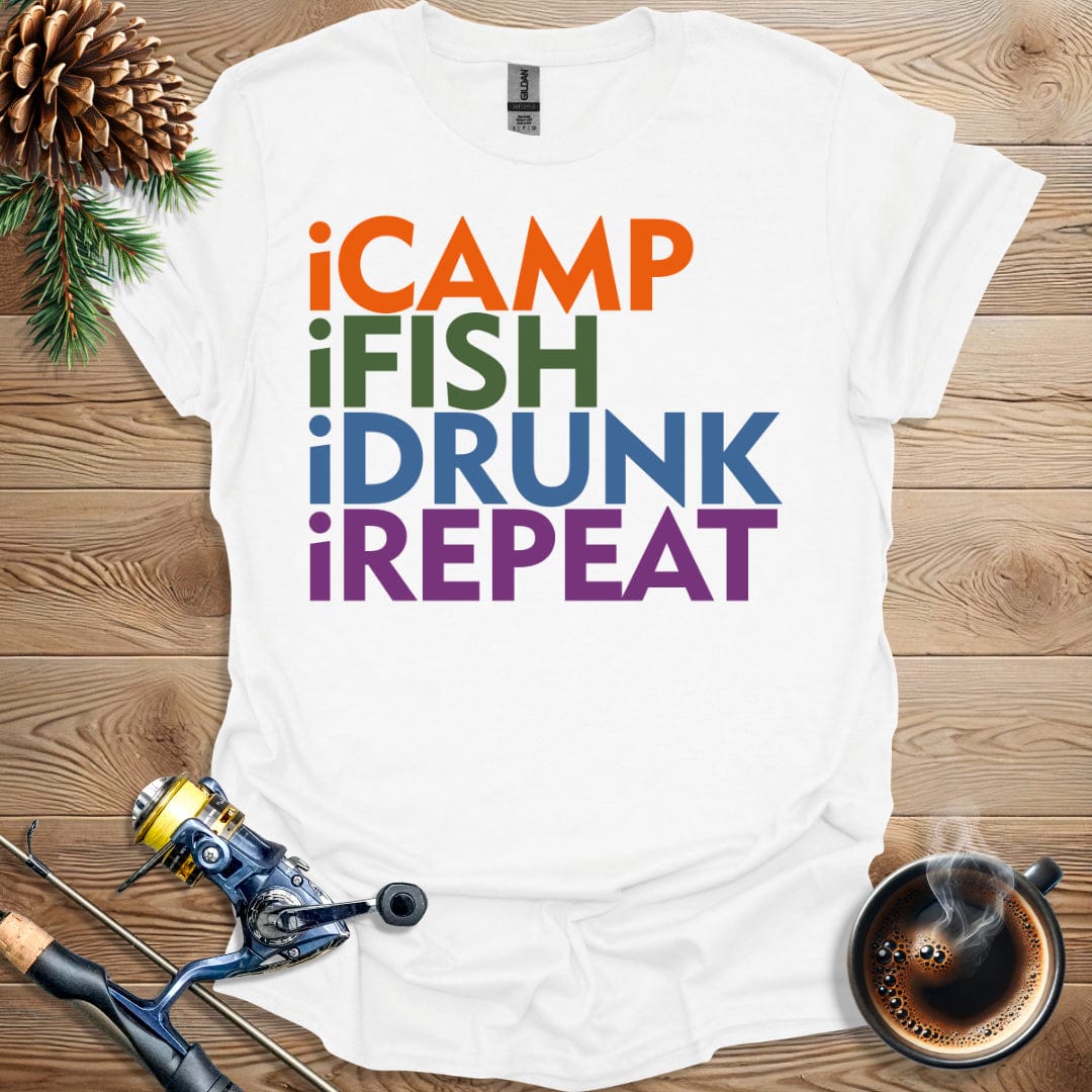 Printify T-Shirt iCamp iFish iDrunk iRepeat T-Shirt