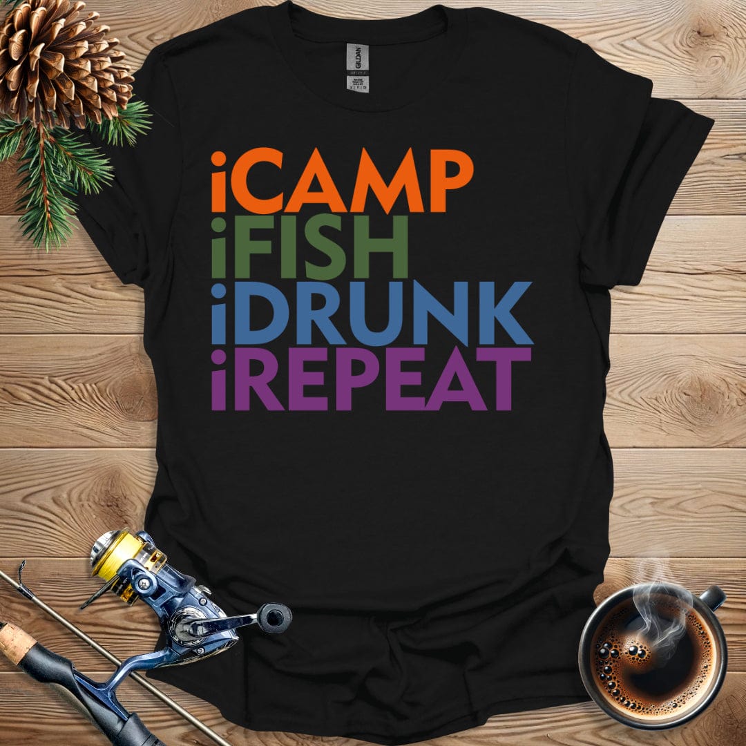 Printify T-Shirt iCamp iFish iDrunk iRepeat T-Shirt