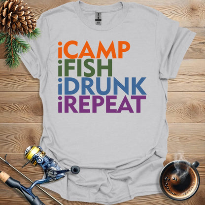 Printify T-Shirt iCamp iFish iDrunk iRepeat T-Shirt