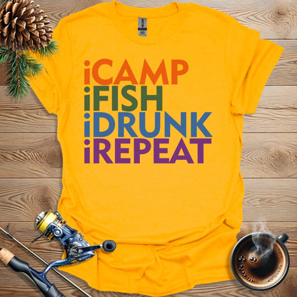 Printify T-Shirt iCamp iFish iDrunk iRepeat T-Shirt