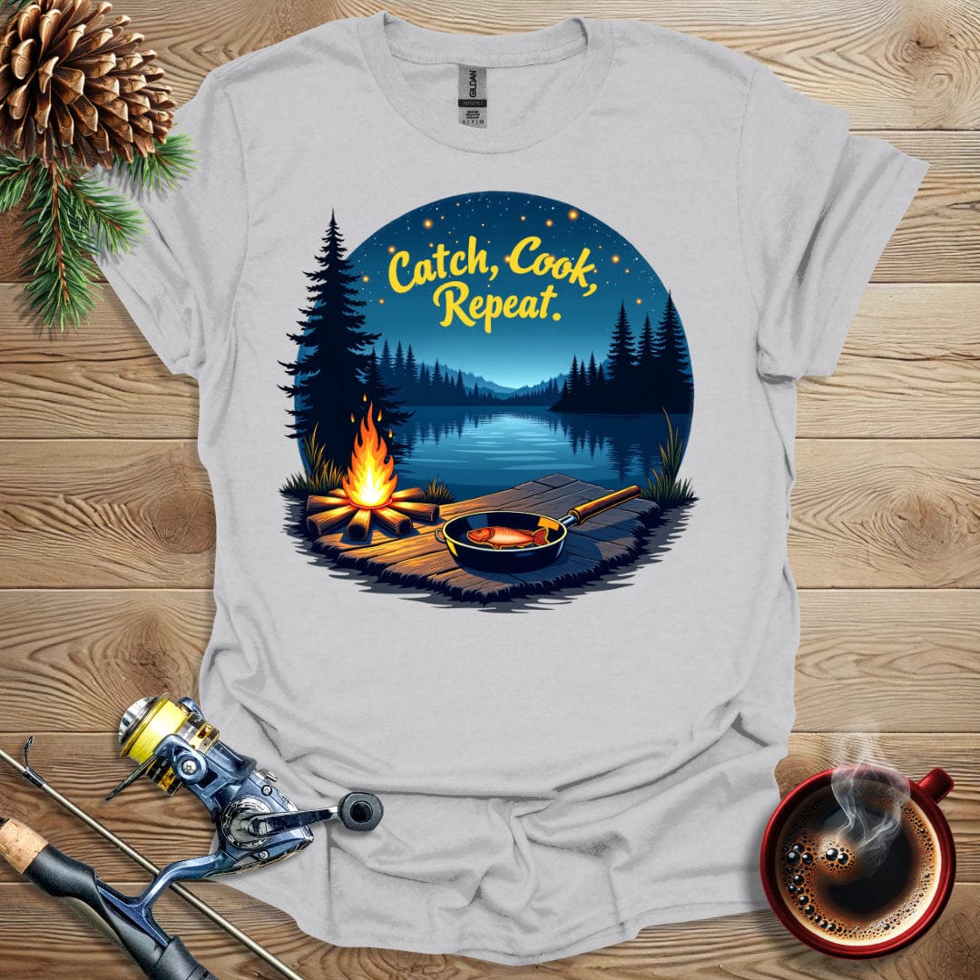 Printify T-Shirt Ice Grey / S Catch Cook Repeat T-Shirt