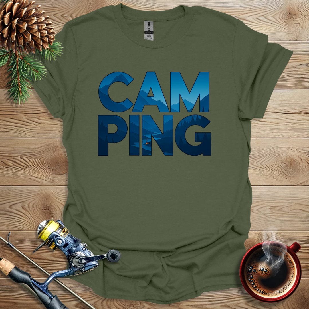 Printify T-Shirt Military Green / S Cam-Ping Text T-Shirt
