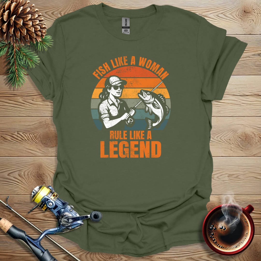 Printify T-Shirt Military Green / S Fish Like A Woman - Rule Like A Legend T-Shirt