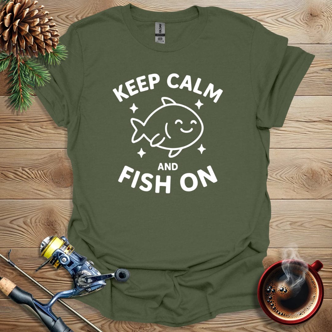 Printify T-Shirt Military Green / S Keep Calm and Fish On T-Shirt