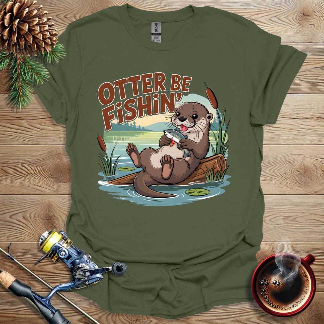 Printify T-Shirt Military Green / S Otter Be Fishin' T-Shirt