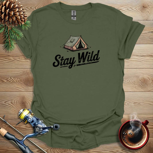 Printify T-Shirt Military Green / S Stay Wild - Tent T-Shirt
