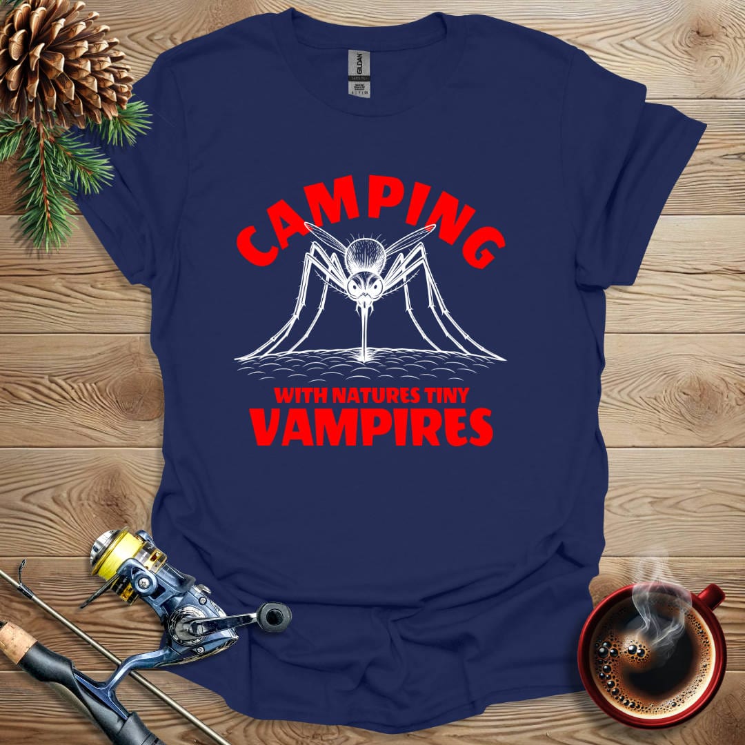Printify T-Shirt Navy / S Camping With Natures Tiny Vampires T-Shirt