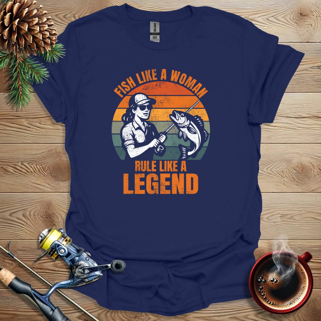 Printify T-Shirt Navy / S Fish Like A Woman - Rule Like A Legend T-Shirt