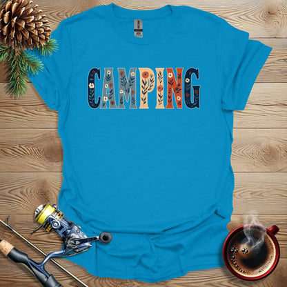 Printify T-Shirt Sapphire / S Camping - Flower Text T-Shirt