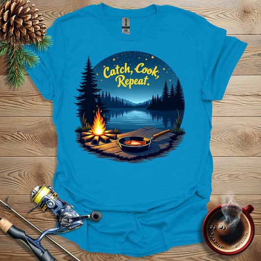 Printify T-Shirt Sapphire / S Catch Cook Repeat T-Shirt