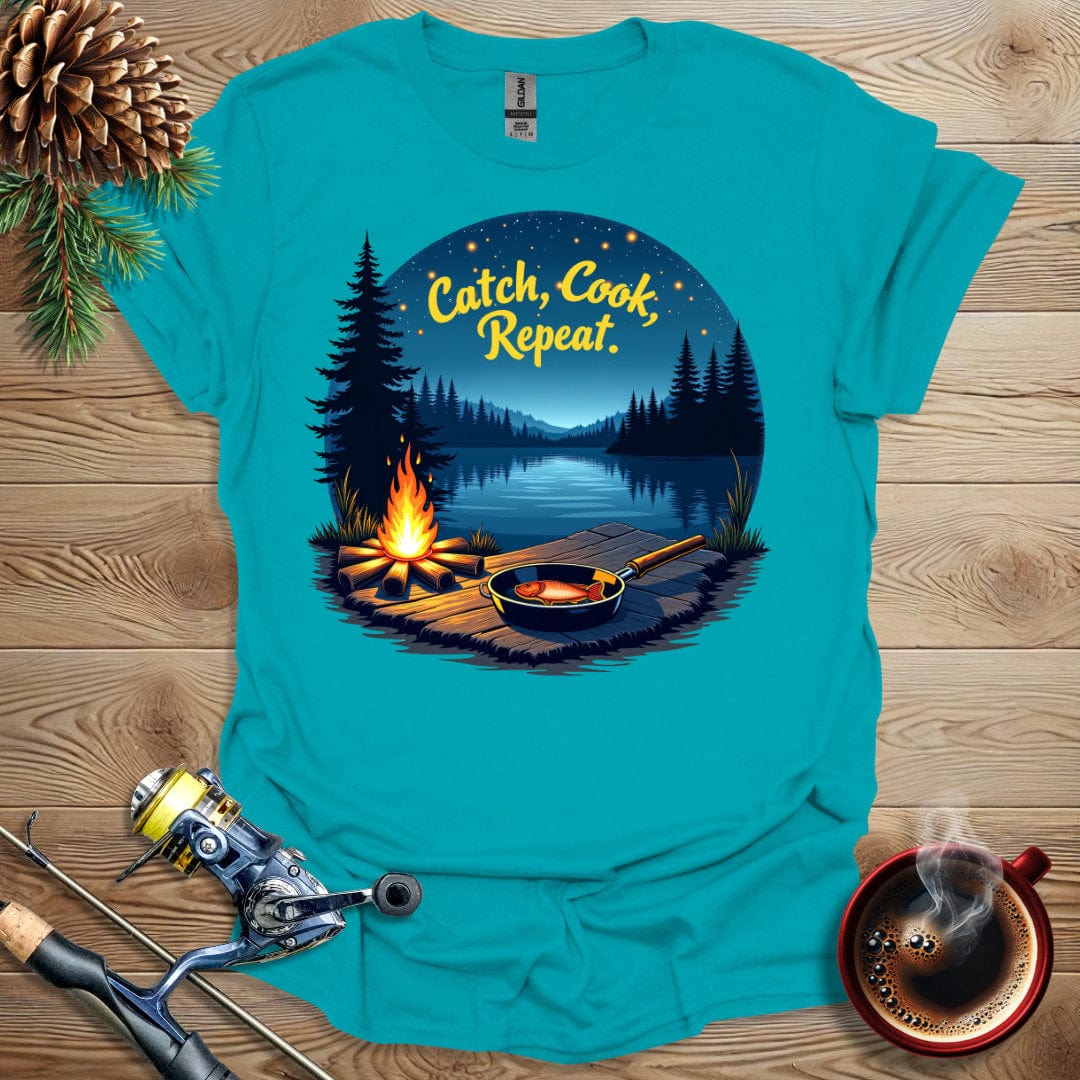 Printify T-Shirt Tropical Blue / S Catch Cook Repeat T-Shirt